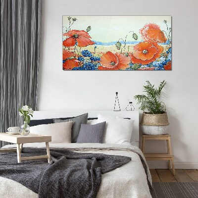 Floral landscape in pastel colors Glass Wall Art