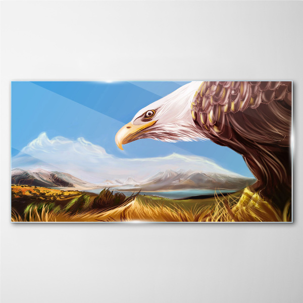 Eagle in a mountain landscape Glass Print