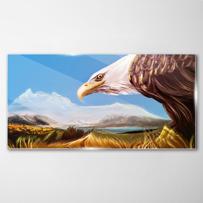 Eagle in a mountain landscape Glass Print