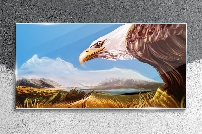 Eagle in a mountain landscape Glass Print