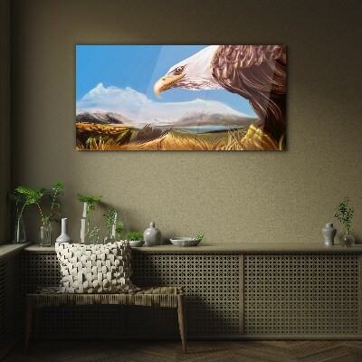 Eagle in a mountain landscape Glass Print