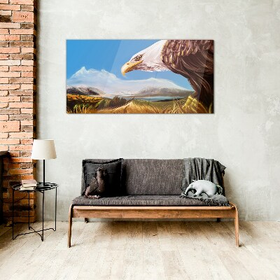 Eagle in a mountain landscape Glass Print