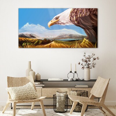 Eagle in a mountain landscape Glass Print