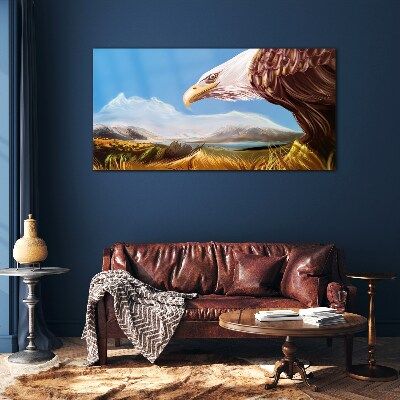Eagle in a mountain landscape Glass Print