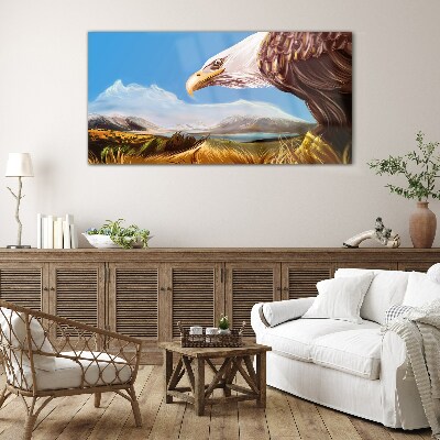 Eagle in a mountain landscape Glass Print