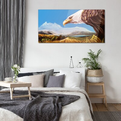 Eagle in a mountain landscape Glass Print