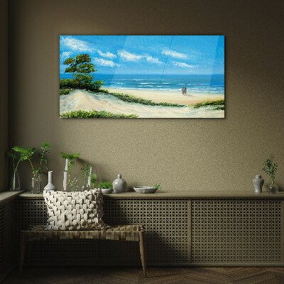 A romantic walk by the sea Glass Wall Art