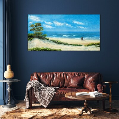 A romantic walk by the sea Glass Wall Art
