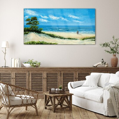 A romantic walk by the sea Glass Wall Art