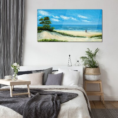 A romantic walk by the sea Glass Wall Art