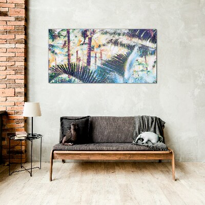 Tropical landscape in pastel colors Glass Wall Art