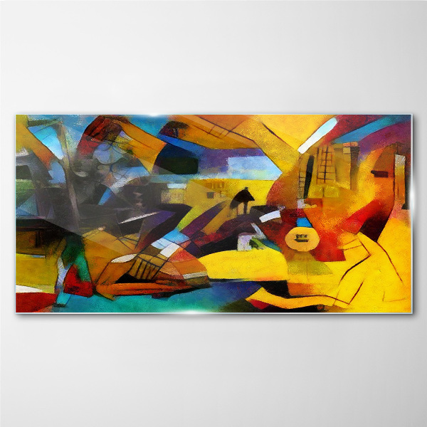 Abstract landscape in intense colors Glass Wall Art
