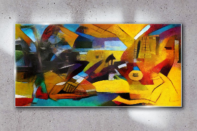 Abstract landscape in intense colors Glass Wall Art