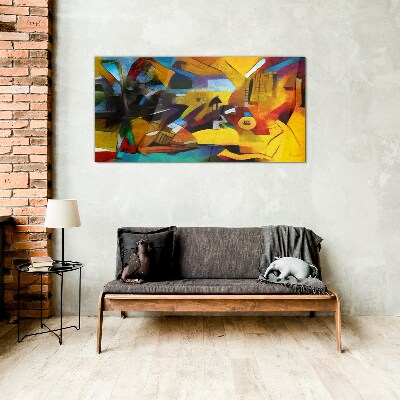 Abstract landscape in intense colors Glass Wall Art