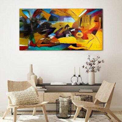 Abstract landscape in intense colors Glass Wall Art