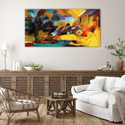 Abstract landscape in intense colors Glass Wall Art