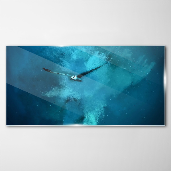 A bird in the blue space Glass Wall Art
