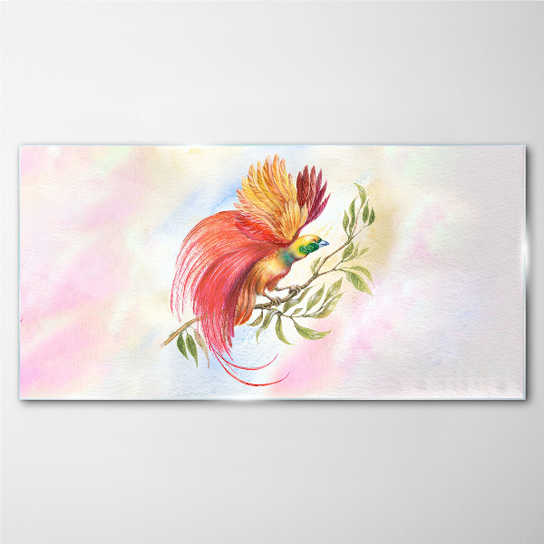 Colorful bird on a branch Glass Wall Art