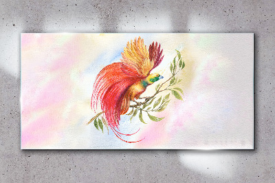 Colorful bird on a branch Glass Wall Art