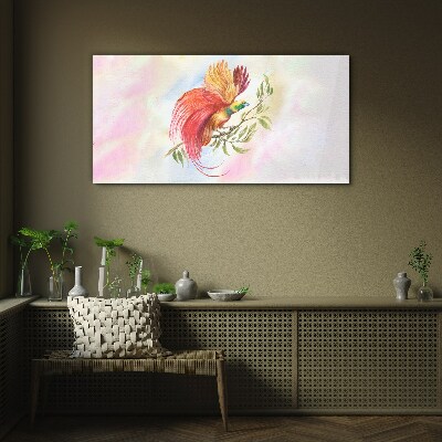 Colorful bird on a branch Glass Wall Art