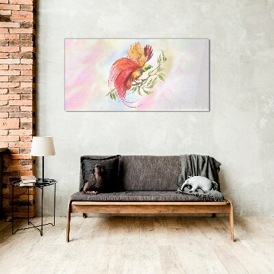 Colorful bird on a branch Glass Wall Art