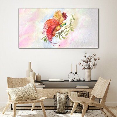 Colorful bird on a branch Glass Wall Art