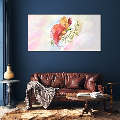 Colorful bird on a branch Glass Wall Art
