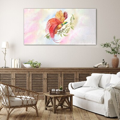 Colorful bird on a branch Glass Wall Art
