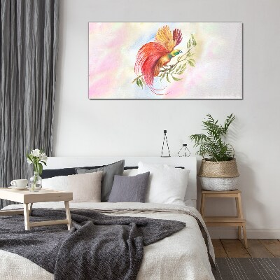 Colorful bird on a branch Glass Wall Art