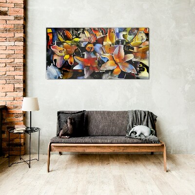 Floral abstraction in intense colors Glass Wall Art