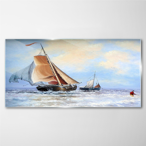 Sails on the waves Glass Wall Art
