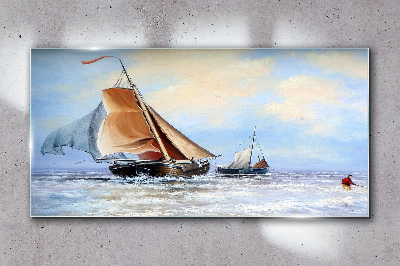 Sails on the waves Glass Wall Art
