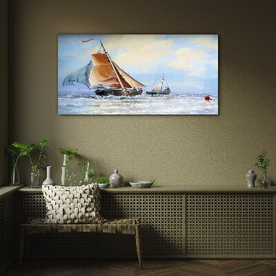Sails on the waves Glass Wall Art