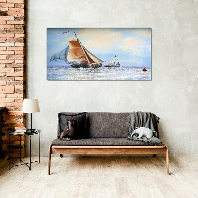 Sails on the waves Glass Wall Art