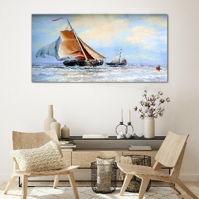 Sails on the waves Glass Wall Art