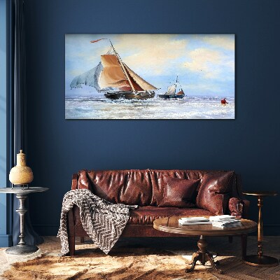 Sails on the waves Glass Wall Art