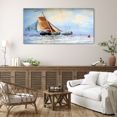 Sails on the waves Glass Wall Art