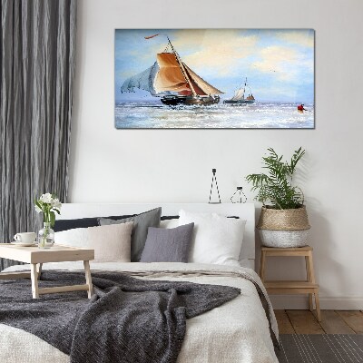 Sails on the waves Glass Wall Art