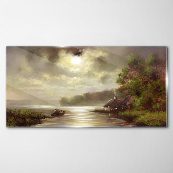 A peaceful landscape by the water Glass Wall Art