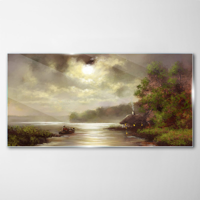 A peaceful landscape by the water Glass Wall Art