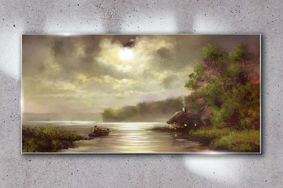 A peaceful landscape by the water Glass Wall Art