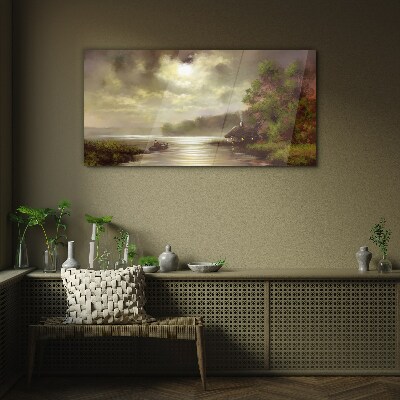 A peaceful landscape by the water Glass Wall Art