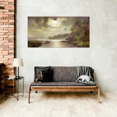 A peaceful landscape by the water Glass Wall Art