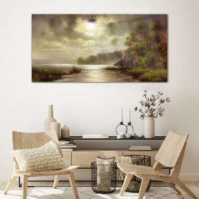 A peaceful landscape by the water Glass Wall Art