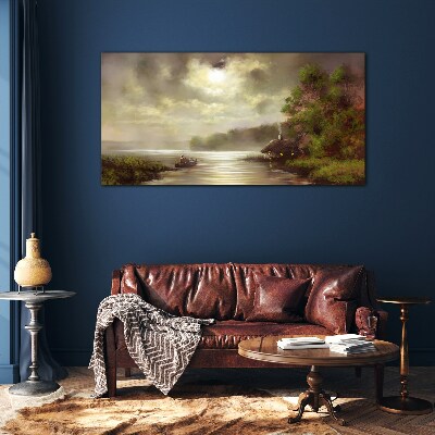 A peaceful landscape by the water Glass Wall Art