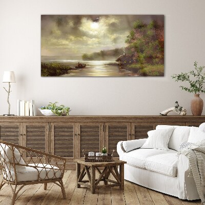A peaceful landscape by the water Glass Wall Art