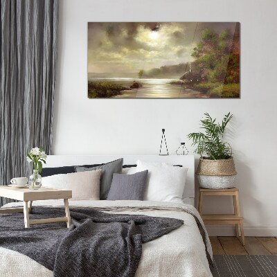 A peaceful landscape by the water Glass Wall Art