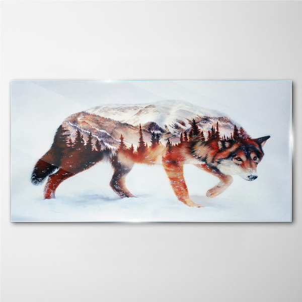 Wolf in a winter landscape Glass Wall Art