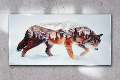 Wolf in a winter landscape Glass Wall Art