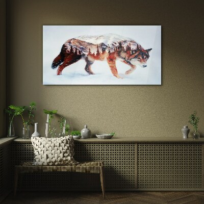 Wolf in a winter landscape Glass Wall Art